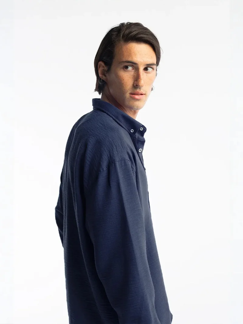 Giesto Navy Blue GIESTO Oversized Button-Up Long Sleeve Shirt for Men | Best Price UAE